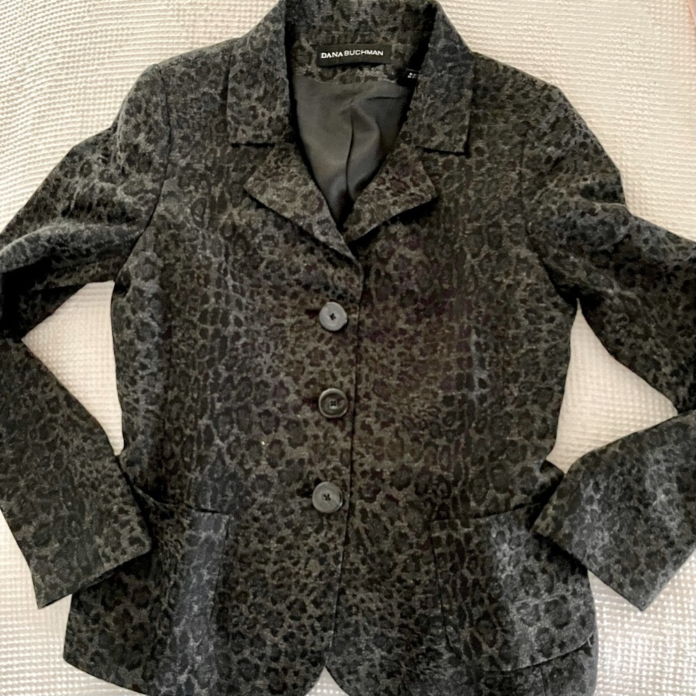 Dana Buchman gray leopard-print blazer wool blend Jacket